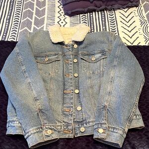 Lucky Brand Blue Denim Jacket with White Sherpa Collar
